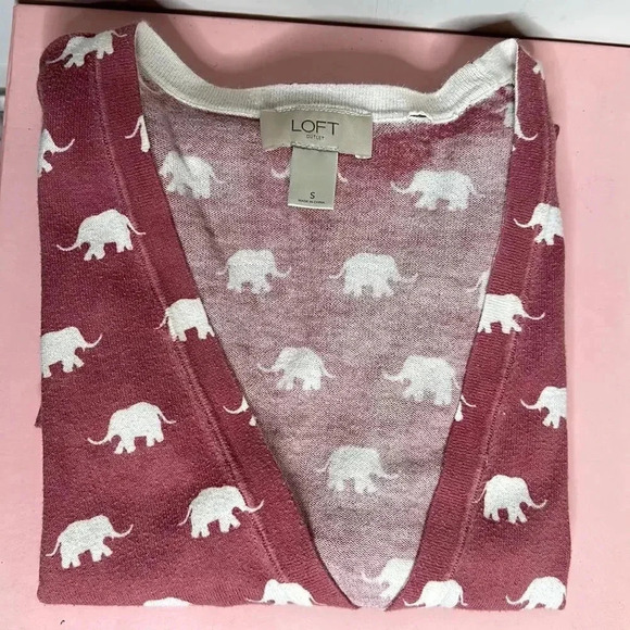 LOFT Outlet Sweater Womens Long Sleeve Button up Elephant Cardigan Red - Picture 8 of 8